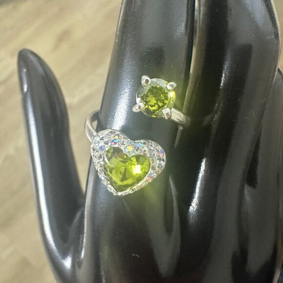 Silver 925 Adjustable Green Ring  Zircon Handmade Boho - Picture 9 of 11